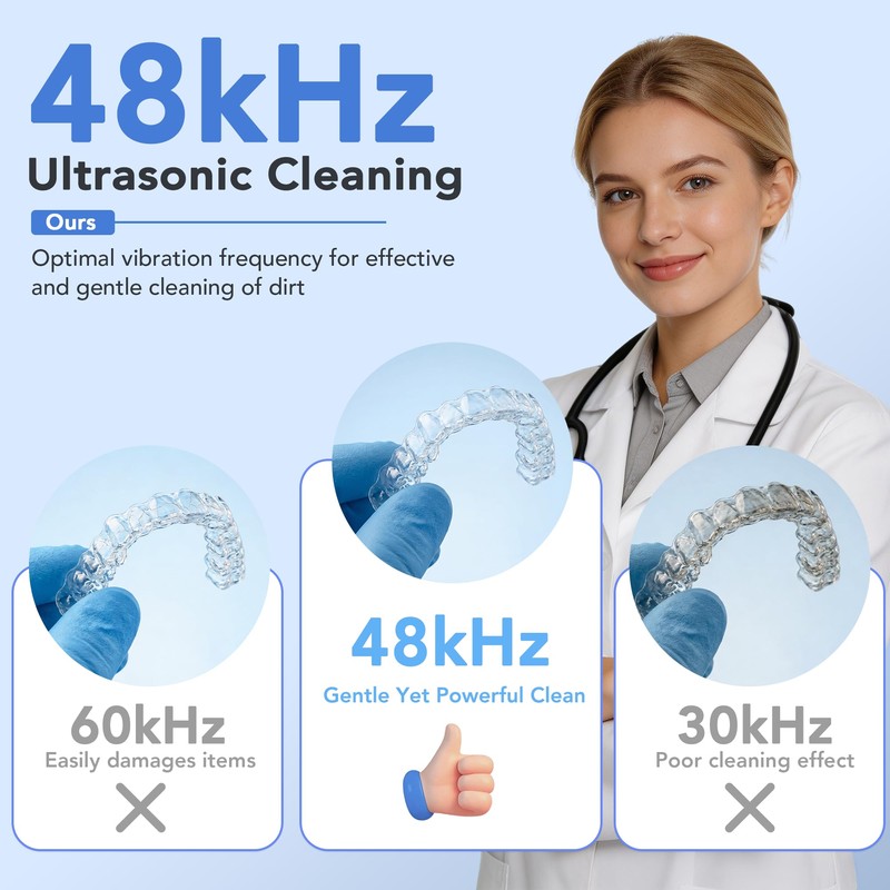 Xbeauty 48kHz Ultrasonic Retainer Cleaner Machine 200mL Cleaning Pod, White