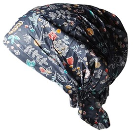 Cool4 Summer Headscarf Beach Bandana Sea Beanie Sun Protection Hat Chemo Cap A04, Dark grey colourful abstract floral, 55-57