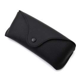 PASTL Eyeglasses Sunglasses Case Black PU Leather Semi-Hard Case Snap Button Closure