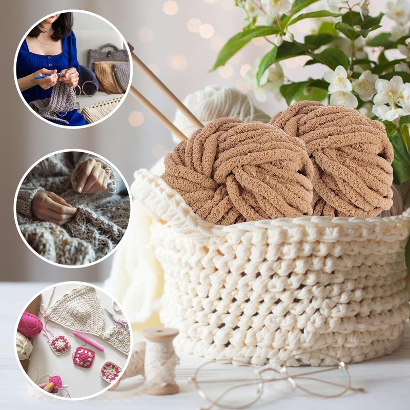 Yarn Chenille,Soft Velvet Yarn - Thick Yarn for Knitting, Chunky