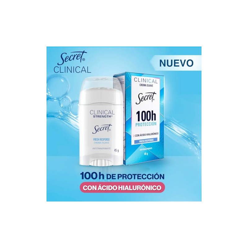 SECRET, Desodorante Mujer, Desodorante Clinical con Ácido Hialurónico, Crema Suave,
