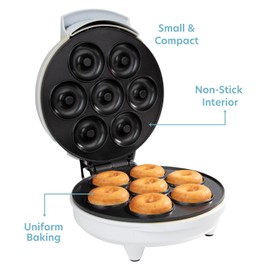 Mini Donut Maker- Electric NonStick Surface Makes 7 Small Doughnuts- Decorate Frost Ice Your Own for Kid Friendly Baked Dessert Treat- Unique Cooking Activity for Adults, Easy Bake Brunch Gift for Her