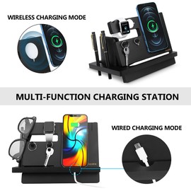 Gocokia Charging Stand Wooden Phone Watch Docking Station Wallet Stand Key Holder Intelligent Desk Organization Birthday Valentine Gift