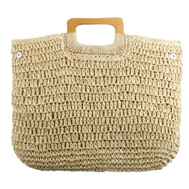 Large Handwoven Straw Bag Travel Shopping Handbag Woven Straw Beach Bag for Women Girls (Beige)