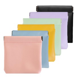 AJOJO 6 Pcs Lambskin Pocket Cosmetic Bags, Waterproof Portable No Zipper Self-Closing Cute Small Makeup Pouch for Women, Pu Leather Bag for Cosmetics Headphones Jewelry (6Pcs 6 Colors in 1 Sizes)