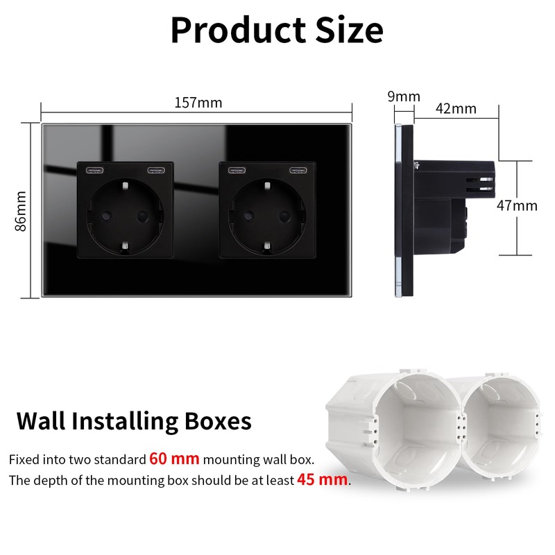 JIMEIDA Socket Black with USB C 20 W Double Fast