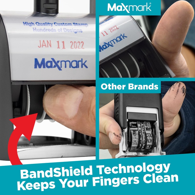 MaxMark - Sello de fecha autoentintado resistente con frase "pagado",