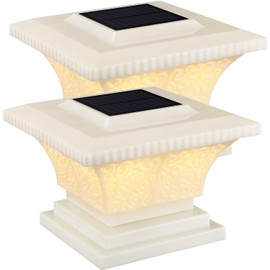 TORCHSTAR Solar Post Lights Outdoor, LED Fence Cap Light Fits 4x4, 5x5, 6x6 Posts Patio Deck Garden Decoration, Soft White, 360° Beam Angle, IP65 Waterproof Creamy White Finish, Pack of 2