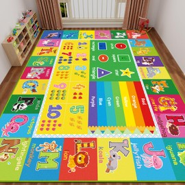 ABC Carpet, Kids Rugs for Playroom, Educational Play Mat for Kids, Preschool Rugs with ABC, Numbers, Animals Learning Rugs for Bedroom Playroom Classroom Baby Toddler Children (Yellow, 78.7X59 INCH)