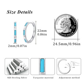 Boho Turquoise Hoop Earrings for Women 925 Sterling Silver White Gold Plated Hypoallergenic Western Gemstone Huggie Earring