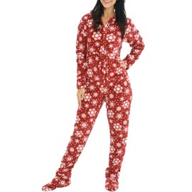 Alexander Del Rossa Adult Onesie Pajamas for Women, Hooded Fleece Adult Onesies for Women, One Piece Pajamas for Women Red Snowflake 2X (A0322P342X)