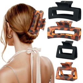 kaiolbly Hair Claw Clips for Women, Recycled Plastic Large Claw Clips Medium Rectangle Claw Clips, Shaped Flat Lay Hair Clip Hair Accessories, 4 Pcs Black Tortoise