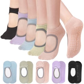 Zuimei 5 Pairs Pilates Grip Socks Non Slip Yoga Socks for Women with Grips Cotton Athletic Socks Ladies Grippy Socks for Home Gym Sports Fitness Dance Ballet (Size UK 4.5-7/EU 36-40)