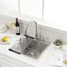 20 inch Drop in Kitchen Sink- VOKIM 20"x 19" Stainless Steel Single Bowl Handmade Small Bar sink Kitchen Sink With Dish Grid