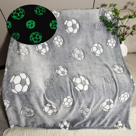 Sviuse Glow in The Dark Twin Size Soccer Blanket Sports Ball Throw Blanket Soccer Fans Gifts Soft Cozy Football Blanket for Boys Men Soccer Gifts for Kids and Adults (60"X80", Glow Soccer)