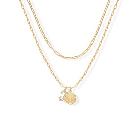 PAVOI 14K Gold Plated Dainty Hexagon Initial Letter Pendant Layered Necklace Jewelry Gift for Women | Paperclip Layering Chain Necklace, Yellow Gold, Cubic Zirconia