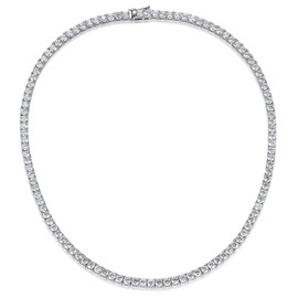 MDFUN Classic Tennis Necklace for Women Men 18K White Gold Plated 4.0mm Round Cut Cubic Zirconia Tennis Chain, Hypoallergenic, 18 inch