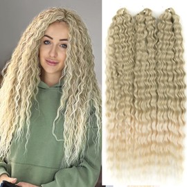 3 Packs 22 Inch Water Wave Twist Crochet Hair for Butterfly Locs Crochet Braids Bohemian Hair Extensions Pre-Looped Synthetic Hair Extensions for Women, Silver Blonde/Light Blonde