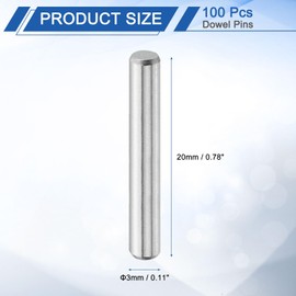 sourcing map 100Pcs 3mm x 20mm Dowel Pins, 304 Stainless Steel Cylindrical Shelves Support Pegs Locating Pin Shelf Fasten Elements for Bookshelf Cabinet Furniture Component (GB119), Silver