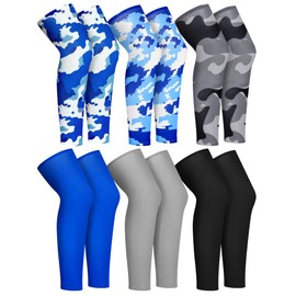 Suhine 6 Pairs Sports Leg Sleeves UV Protect Compression Long Knee Sleeves for Men Women Basketball Football Running Cycling(Classic)