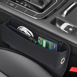 HESIMING Car Seat Gap Filler pack of 2 Car Leather Organizer Accessories Between Seats Adjustable Stop Drop Car Seat Organizer and Front Seat Storage Box for Phones,Glasses,Wallet, Cards and Keys