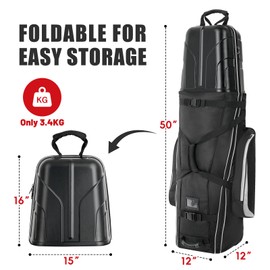 DAREKUKU Hard Case Top Golf Travel Bags for Airlines with Adjustable Support Rod and Detachable Shoulder Straps, Soft Foldable Golf Club Travel Covers, 2100D Heavy Duty Oxford
