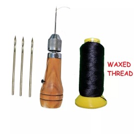 Unbranded Swift Stitcher Hand Sewing Awl Kit Leather Canvas Repair Saddles Coat Seat - Wax Black Thread Wood