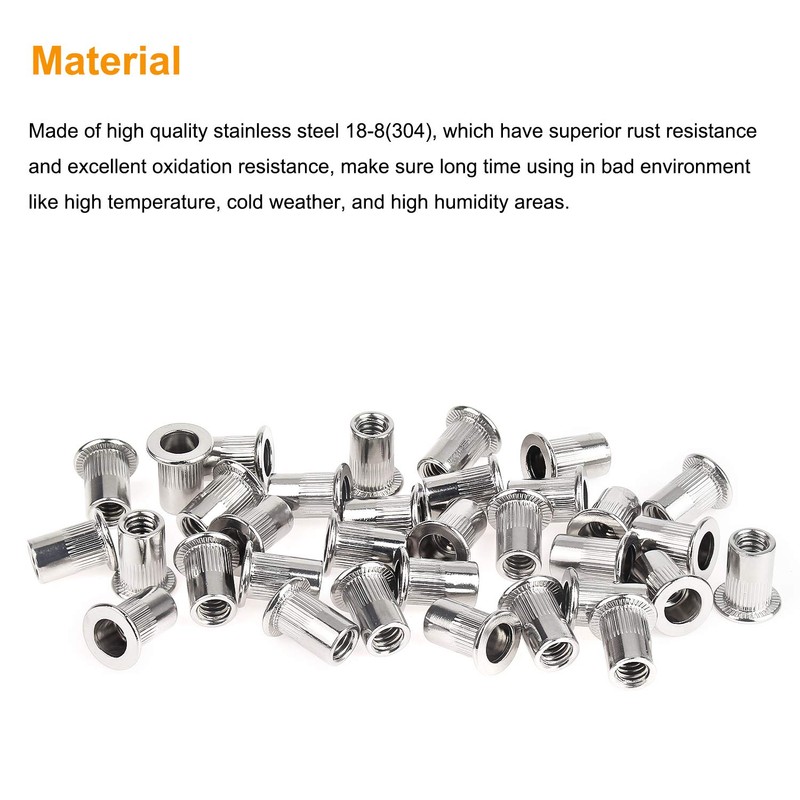 Powlankou 150 Pieces 1/4"-20 Stainless Steel Rivet Nuts Flat Head