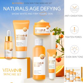 Skin Care Sets & Kits,Facial Kit Gifts, Vitamin C Skincare Set Simple Beauty Pamper Anti-Ageing,Brightening Sets for Glowing Skin for Women, Includes Cleanser Toner Serum Eye Cream Face Cream