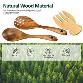 Bamboo Salad Hands, 2pcs 7.1in Bamboo Salad Server, Bamboo Kitchen Helper With Smooth Surface by Hand Grinding, Salad Claws Set for Serving Salad, Pasta, Fruit on Your Kitchen (2pcs Salad Hand)