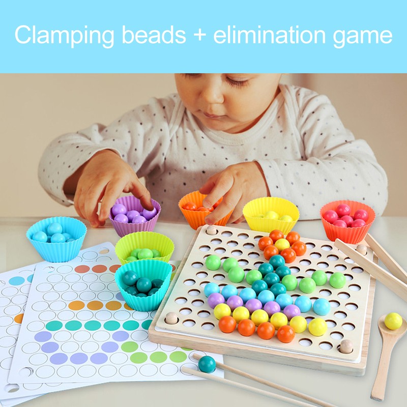 Children Wooden Clip Beads Puzzle Board Hands Brain Training Bead