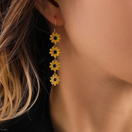Daisy Earrings Flower Earrings Dangling Sakura Earrings Sunflower Floral Earrings Spring Summer Earrings Long Dangle Earrings Holiday Earrings (Yellow Black)