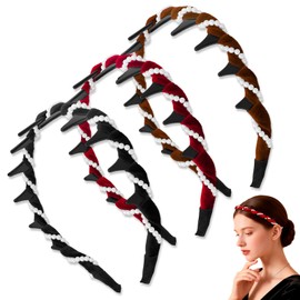 Shanmeidㅤ 3 Pack Vintage High Cranium Artificial Pearl Hairband, Elegant Beaded Pearl Headbands with Teeth, Anti-Slip Hair Comb Hoop Head Wear for Women, Decorative Headbands Hairs Accessories Gift