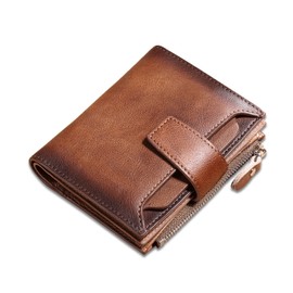 FANDARE Retro Men's Short Wallet with NFC Wallet Leather Wallet Money Clip Credit Card Holder Wallet with 18 Card Slots, brown, Retro