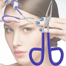 VISION TEK MED Tweezers Scissor Handle Straight Tip Scissor Shaped Eyebrows Tweezers for Hair Plucker Remover Facial Hair Eyebrows Care (Blue Pvc Handle)