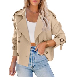 Saodimallsu Women Crop Double Breasted Trench Coat Raglan Sleeve Work Office Cropped Jacket With Pockets