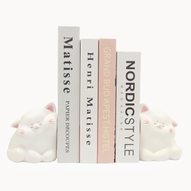 Liebemode Cute Cat Decorative Bookends, Creative Resin Book Holders Cat Figurines Book Ends for Shelves Home Office Desk Decor and Mom's Gift