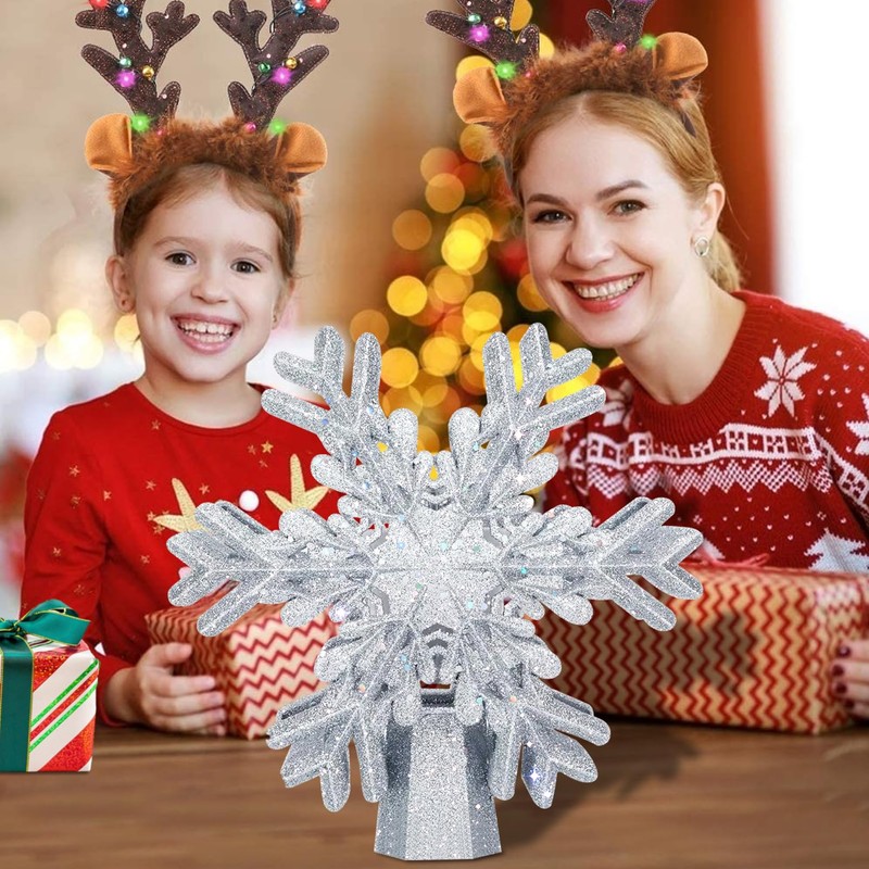 AOMIL Christmas Tree Topper, 3D Rotating Silver Snowflake Pattern Projector
