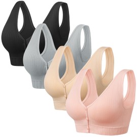 Angelhood Front Close Wireless Bras for Women, Smoothing Padded Bralette, Comfortable Snap Closing Bras, 4 Pack, X-Large