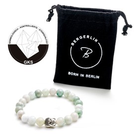BERGERLIN Buddha Bracelet with Genuine 8 mm Natural Stone or Lava Stone Beads, Natural Stone Bracelet, with Certificate of Authenticity, Stone