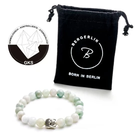 BERGERLIN Buddha Bracelet with Genuine 8 mm Natural Stone or Lava Stone Beads, Natural Stone Bracelet, with Certificate of Authenticity, Stone