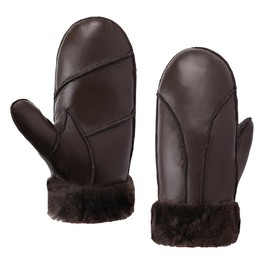 MGGMOKAY Men Warm Mittens Shearling Sheepskin Mittens For Winter Men Fur Lined Gloves,Brown,XL