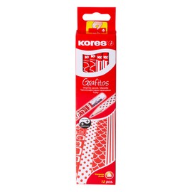 Kores - Grafitos: HB Graphite Pencils with Retro Design for Kids and Adults, Soft Lead and Eraser Tip, Triangular Shape, School and Office Supplies for Writing, Drawing and Sketching, Pack of 12
