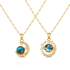 Achoulei 2Pcs Sun Moon Matching Necklaces Set, Saturn Pendant Necklace, Trendy Gold Plated Rhinestone Matching Necklace for Women and Men, O-shaped Chain (O-shaped Chain)