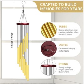 Songjum Wind Chimes for Garden Wind Chimes Outdoor Memorial Wind Chim with 12 Aluminum Alloy Tubes Grden Ornaments Windchimes for Home Patio Garden Indoor Outdoor Hanging Decor