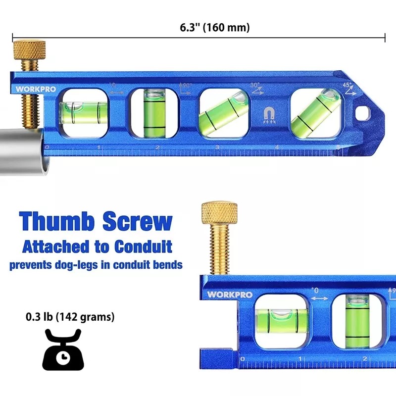 WORKPRO Conduit Bending Level Magnetic Torpedo Level Pipe Level 6.3-inch