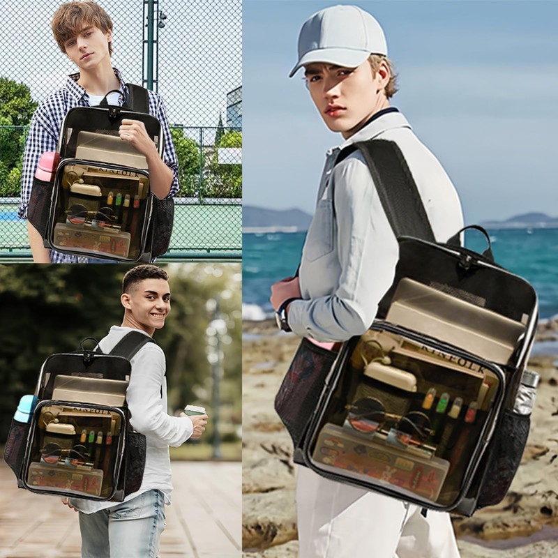 KUI WAN Clear Backpack, Extra Large Transparent Bookbag for School