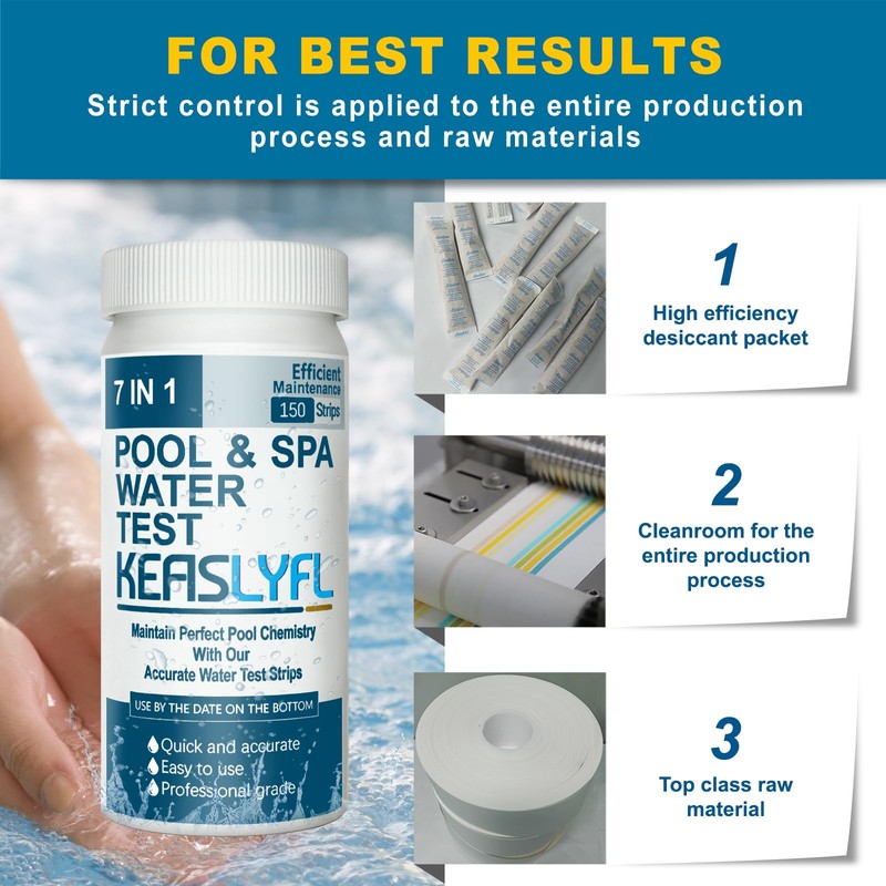 7 Way Pool Test Strips, 150 Fast and Accurate Pool
