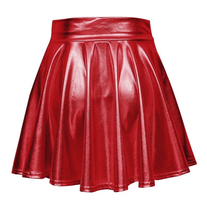 EXCHIC - Minifalda elástica para Mujer con Aspecto húmedo metálico