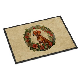 Caroline's Treasures DAC2440MAT Vizsla Christmas Flowers Doormat Front Door Mat Indoor Outdoor Rugs for Entryway, Non Slip Washable Low Pile, 18H X 27W